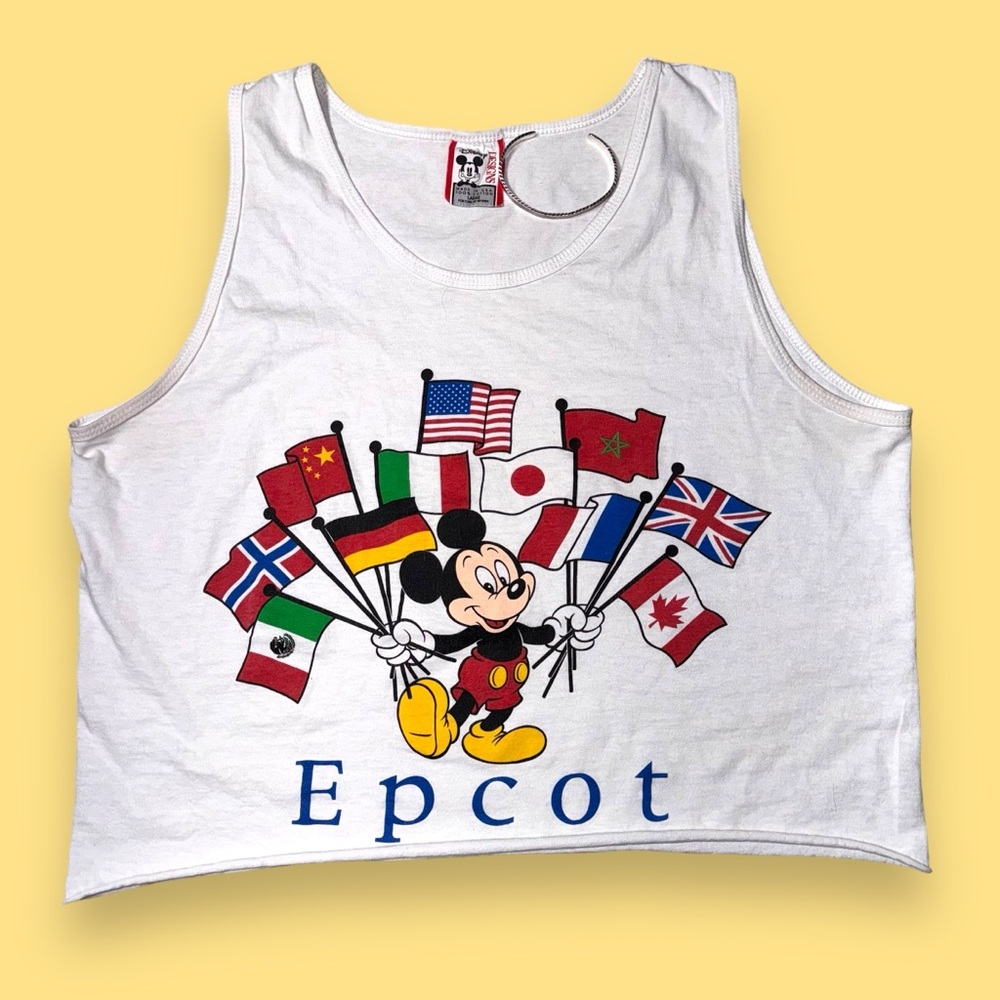 Disney 90s Mickey Mouse Epcot world flags graphic made in USA crop top